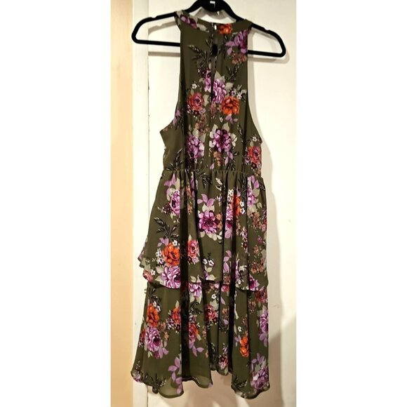 Torrid Dress Size 0 Floral Chiffon Ruffled High Neck Olive Green Layered Sexy - Picture 3 of 9